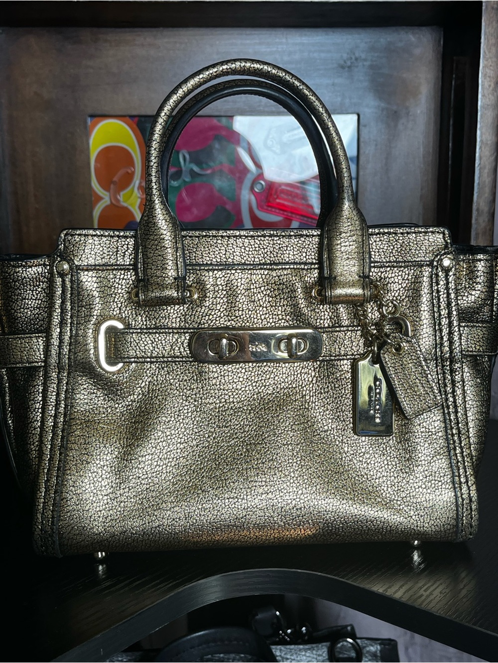 Coach Swagger 20 in Gold Metallic Pebbled Leather - 2016
